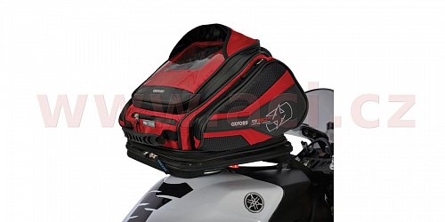 tankbag na motocykl Q30R QR, OXFORD - Anglie (černý/červený, s rychloupínacím systémem na víčka nádrže, objem 30 l)
